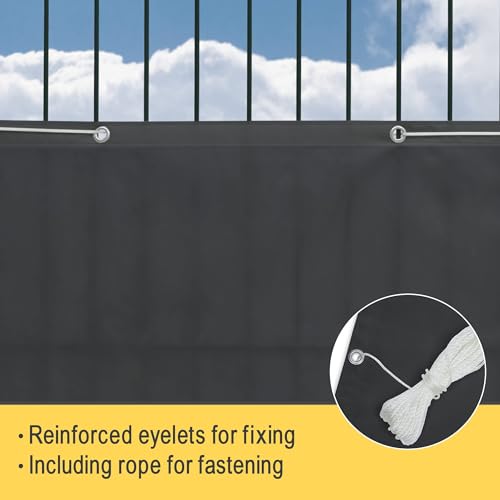 Sol Royal PES Balcony Privacy Screen Garden 90x500 cm Anthracite – Waterproof Privacy Netting with Eyelets & String – UV-Resistant Fence Outdoor Garden Screening Balcony Cover Patio Windbreak – PB2 - Image 6