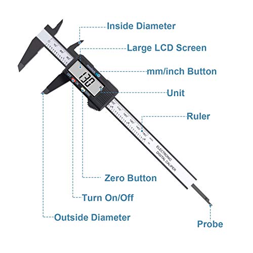 Digital Caliper, 6 inch Micrometer with Large LCD Screen, Inch and Millimeter Conversion Vernier, Measuring Tool for Household DIY