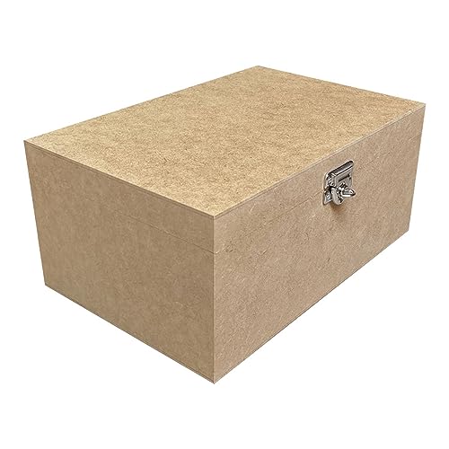 Caixa Lisa Com Dobradiça e Fecho P/Cadeado 30x20x13 em Mdf Cru