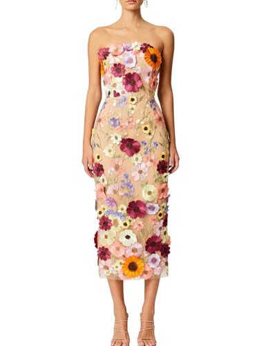 Women's 3D Floral Embroidery Dress Sheer Mesh Square Neck Lace Bodycon Party Cocktail Mini Dress