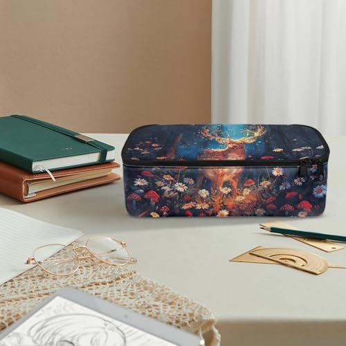 Image of Deer Forest Floral Girls Pencil Case for Kids Large Pencil Pouch for 2Nd 3Rd Children Aesthetic Pencil Organizer for School Boys Students Pencil Container for Back to School Gifts