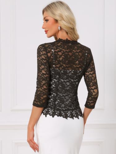 Image of Allegra K Floral Lace Shrugs for Women's Evening 3 /4 Sleeves Formal Elegant Bolero Cardigan