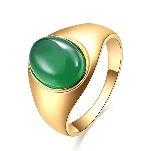 VQYSKO Retro turquoise ring for Woman, Stainless Steel Oval Biker ring,Ideal Gift for Mother,Blue/Green Color for Choice (Green, 9)