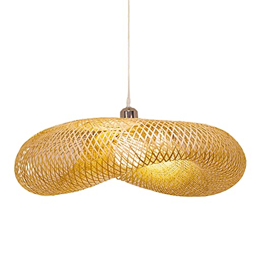 Suspension rotin nid d'oiseau luminaire vintage bohème en bambou tressé pour salle à manger