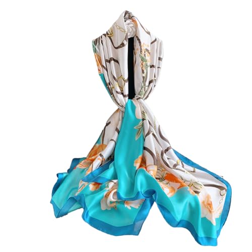 Qyx Unique Lady Silk Sun-proof Scarf Accessories-Luxury Exquisite Digital Floral Pattern Satin Neckerchief Present for Women