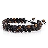 Akitsune Sensei Bracelet de Perles | Bracelet Lastique Bijoux de Bras Femme Homme Pierres Semi prcieuses 6 mm Beads   Oeil de Tigre avec Pierre de Lave