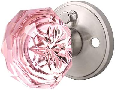 NIZADO Privacy Door Knobs Pink Interior Glass Door Knob Keyless Crystal Doorknob with Lock(Bedroom/Bathroom)