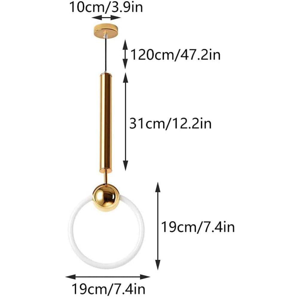 Hertl Lámpara colgante nórdica moderna,Lámpara colgante de arte de hierro redondo creativo,Lámpara de un solo cabezal con anillo dorado for cocina, isla, dormitorio, comedor
