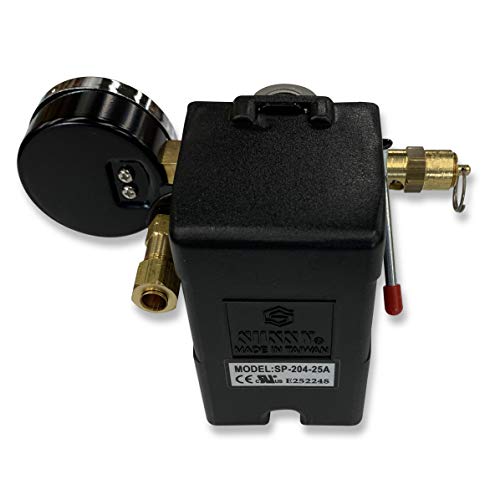 25 Amp Air Compressor Pressure Switch 4 Port 95-125 Psi W/Side Mount 0-200 Psi Gauge 150 Psi Pop Off Valve #TOP2