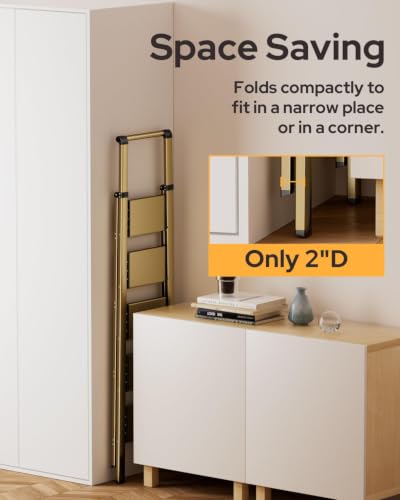 Image of 5 Step Ladder for 10 Feet High Ceiling, Lightweight Aluminum Folding Step Stool with Convenient Handgrip, Stepladders with Anti-Slip and Wide Pedal for Home Use Space Saving - Gold