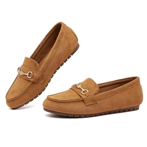 Image of Women's Wide Loafers Casual Slip on Flat Shoes Women's Comfort Penny Loafers with Arch Support Women Dressy Moccasins