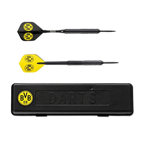 Borussia Dortmund BVB-Dartpfeile mit Aufbewahrungsbox, Schwarz/gelb & BVB-Flaschenöffner mit Holzgriff