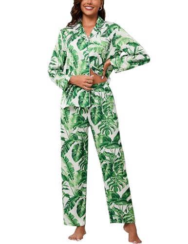 Image of UMBY Silk Satin Pajamas for Women Set 2 Piece Silk Pjs Long Sleeve Top Cozy Sleepwear Silky Pajamas