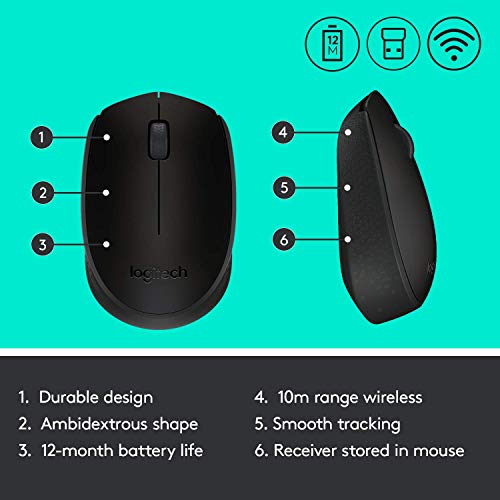 Logitech M170 Wireless Mouse, 2.4 Ghz With Usb Mini Receiver, Optical Tracking, 12-Months Battery Life, Ambidextrous Pc/Mac/Laptop - Black #TOP6