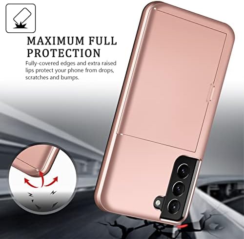 Coolden for Samsung S22 Plus Case Wallet Case Shockproof Case Heavy Duty Protective Case Hard PC Back Soft TPU Bumper Card Holder Wallet Case Cover for Samsung Galaxy S22 Plus Phone Case (Rose Gold)