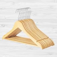 1ABOVE Grade-A Strong Natural Wooden Cloth Hangers, Non-Slip Trouser bar, Strong Shoulder Notches, Premium Wooden Coat Hangers -10PACK