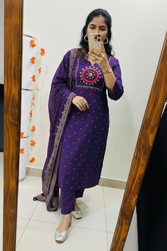 Image of ANNI DESIGNER Viscose Kurta for Women | Kurti Set Woman | Kurta with Pant & Dupatta | Straight Embroidered Suit | Ethnic Indian Outfit Office Party Traditional Clothing Fashion Style Premium Wear Look