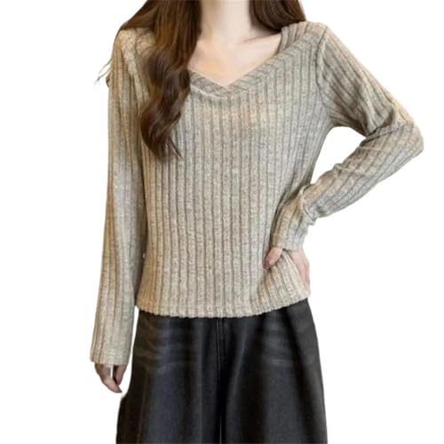 Women's Spliced Fall and Winter Fashion Pullover Solid Color All-Match Casual Long-Sleeved Knitted Top