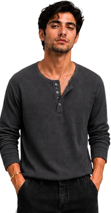 Image of Men's Premium Waffle Knit Henley Tshirt for Men