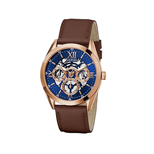 Guess GW0389G3 Men’s Quartz Analog Watch, 42mm Blue, Brown Strap