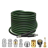 Sewer Jetter Kit for Pressure Washer 50 FT, 5800 PSI Pressure Drain Cleaner Hose for 1/4 Inch NPT Corner, Pressure Washer Cleaning Kit with 5 Pcs Sewer Jetting Nozzle, Pearl Corsage Pin (Black)