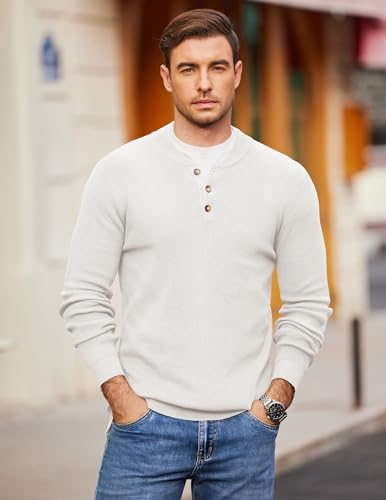 COOFANDY Men Henley Knit Sweater Dress Long Sleeve Button Pullover Sweater Casual Sweater Lightweight Slim Fit Tops3