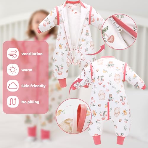 Image of LAT Winter Baby Sleep Bag with Feet,3-way zip Wearable Blanket with Removable Sleeves,Warm Sack for Toddler 2.5 TOG