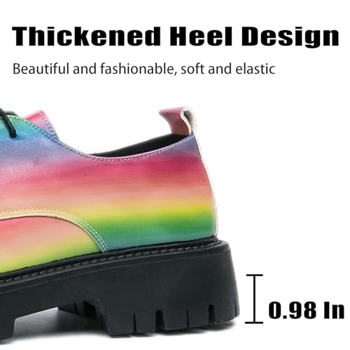 Men's Rainbow Lace Up Lug Sole Platform Oxfords Classic Round Toe Comfort Chunky Heel Anti-Slip Derby Casual Shoes for Business Work Office Dress Shoes2