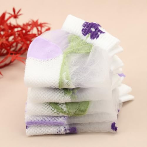 Image of Womens Girls Nylon Socks Sheer Summer Transparent Ankle Socks Mesh Thin Novelty Socks Lilac Flower