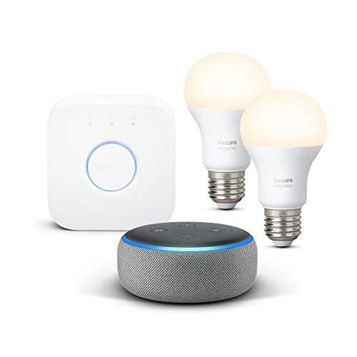 Echo Dot (3ème génération), Tissu gris chiné + Kit de démarrage Philips...