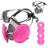 Respirator Mask with Safety Goggles, Reusable Half Face Cover for Wood Sanding, Polishing, Grinding, Allergens, Protection Against Dust, Pollen, Mold, Non-Toxic Particles for DIY Projects and Home Use