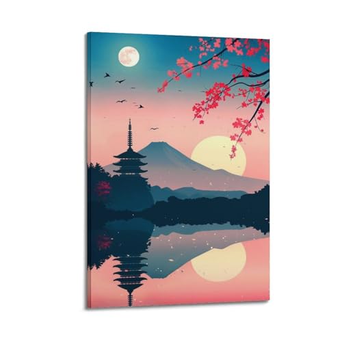 Poster voyage Japon Mont Fuji en toile décorative 40x60 cm