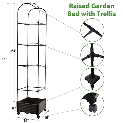 Jantens Raised Garden Bed Planter Box With Trellis, Up To 74 Inches Tomato Cage Plant Support For Garden Climbing Plants Vegetable & More, 16''L X 16''W X 74''H #TOP1