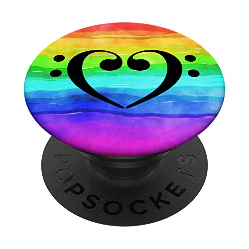 Double Bass Clef Heart Rainbow Watercolor Waves Love Bassist PopSockets Grip and Stand for Phones and Tablets