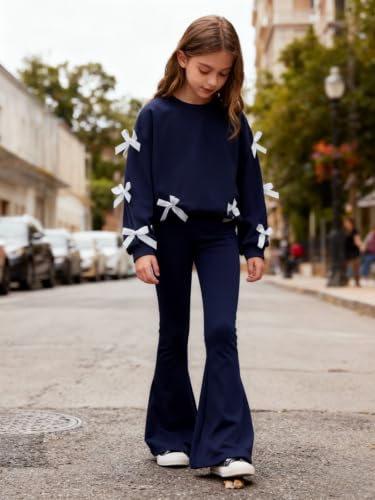 Image of Girls 2 Piece Outfits Long Sleeve Butterfly Sweatshirt & Flared Pants Fall Clothing Set Size 7-12 Years