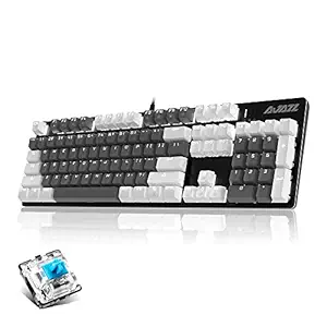 NACODEX AK50 Full Size Mechanical Gaming Keyboard with PBT Keycaps - White Backlit - Metal Panel Floating Design, 104 Keys Anti-Ghosting Keyboard for PC Gamers Copywriter Programmer (White-Grey)