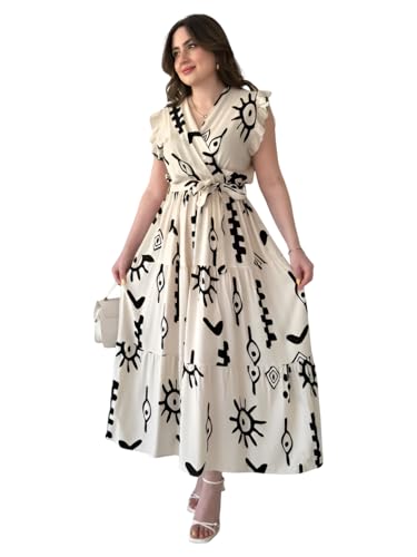 Image of KZULLY | Dress for Women | Feminine Cross Tie Long | Soft Frill Arm Detail Look | Stylish Allover Print Wear