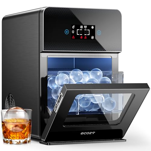 ecozy 2' Clear Ice Ball Maker Countertop with CrystalFlux Technology, 4 pcs in 40 Mins, 144 pcs/Day, Sphere Ice Maker with Enhanced Insulation, Automatic Water Supply, Self-Cleaning for Whiskey Bar
