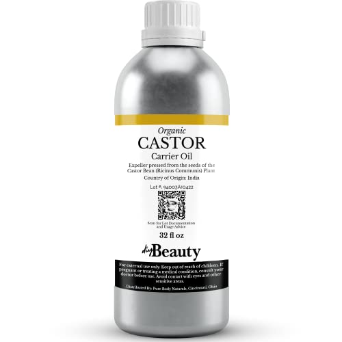 Organic Castor Oil - 32oz Bulk, Cold Pressed for Hair, Skin & Lashes