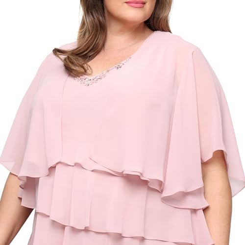 Image of S.L. Fashions Women's Chiffon Tiered Jacket Dress with Beaded Neckline Mother of the Bride, Cocktail, Or Wedding Guest Dress