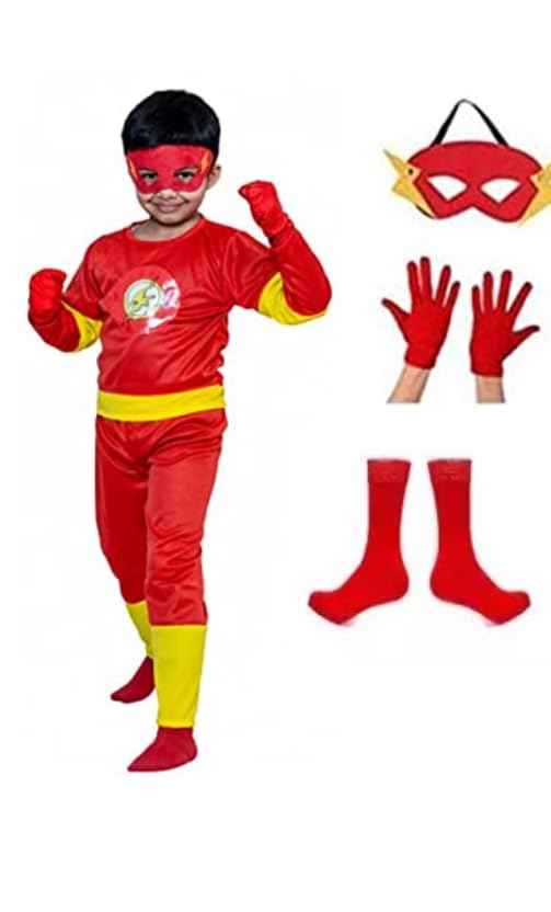 SSK ECOM Hosiery Fabric Superhero Costume For Kids Halloween Dress Fancydress Birthday Gift | Cosplay Bodysuit for Boys and Girls (3-4 Years), flasshhh e (B0CSPNXLZ1) Amazon Price History, Amazon Price Tracker