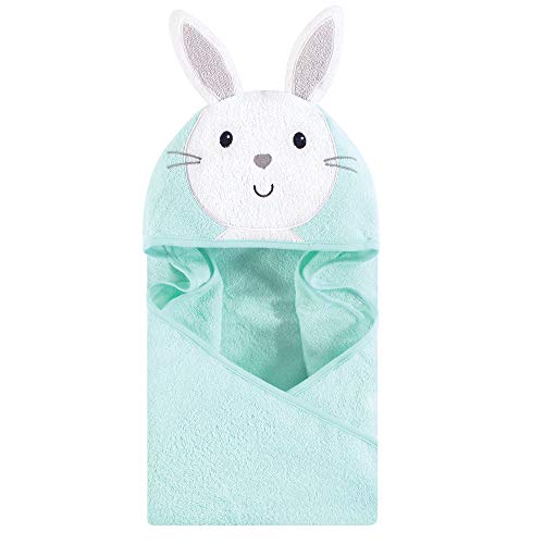Image of Hudson Baby Unisex Baby Cotton Animal Face Hooded Towel, Mint Bunny, One Size