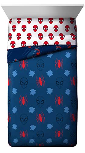 Image of Marvel Spiderman Twin Comforter Set 4 Piece Kids Bedding for Boys, Blue | Bed in a Bag, Comforter Sheets Pillowcase, Official Product, Soft Microfiber, Machine Washable, Easy Care, Boys Gift