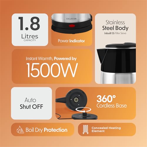 Image of Cellecor Electric CEK18 PowerBoil Auto-Shut Off Electric Kettle (1.8 L, Black)