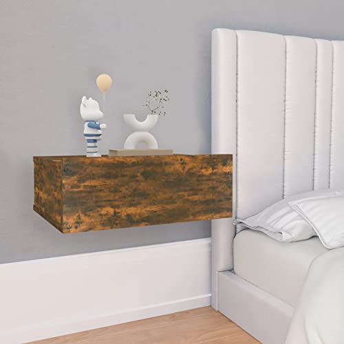 Gecheer Comodini galleggianti, 2 pezzi, rovere fumato, 40 x 30 x 15 cm, tavolino con cassetto, comodino per camera da letto, soggiorno, ufficio