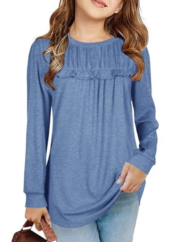Image of Haloumoning Girls Crew Neck T Shirts Peplum Babydoll Tops Tees 4-15 Years | Girls T-Shirts, Casual Loose Tunic Tops, Cute Ruffle T Shirts, Short Sleeve Shirts, Long Sleeve Blouse