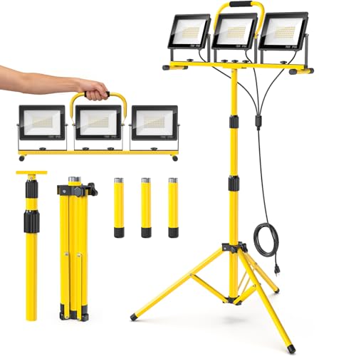 LED Work Lights with Stand: 3 Head Adjustable Work...