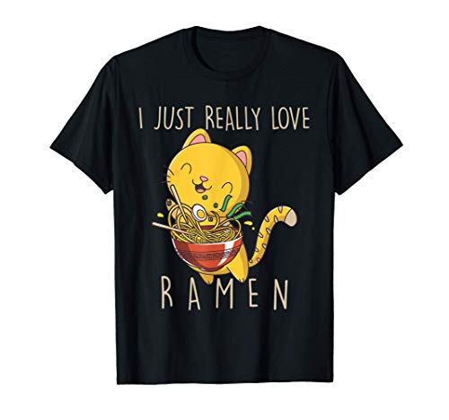 Amante de los Gatos de Anime Kawaii I Just Really Love Ramen Camiseta