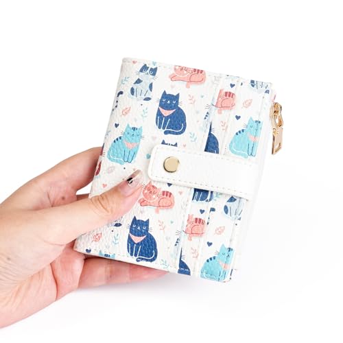 Image of GOIACII Small Wallet for Women Leather Bifold Zipper Coin Pocket RFID Blocking Cute Credit Card Holder Little Cats Print
