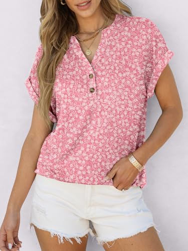 Image of ANRABESS Womens Short Sleeve Henley Tops V Neck Dressy Casual Blouses Summer Trendy Tee Shirts 2026 Vacation Fashion Clothes